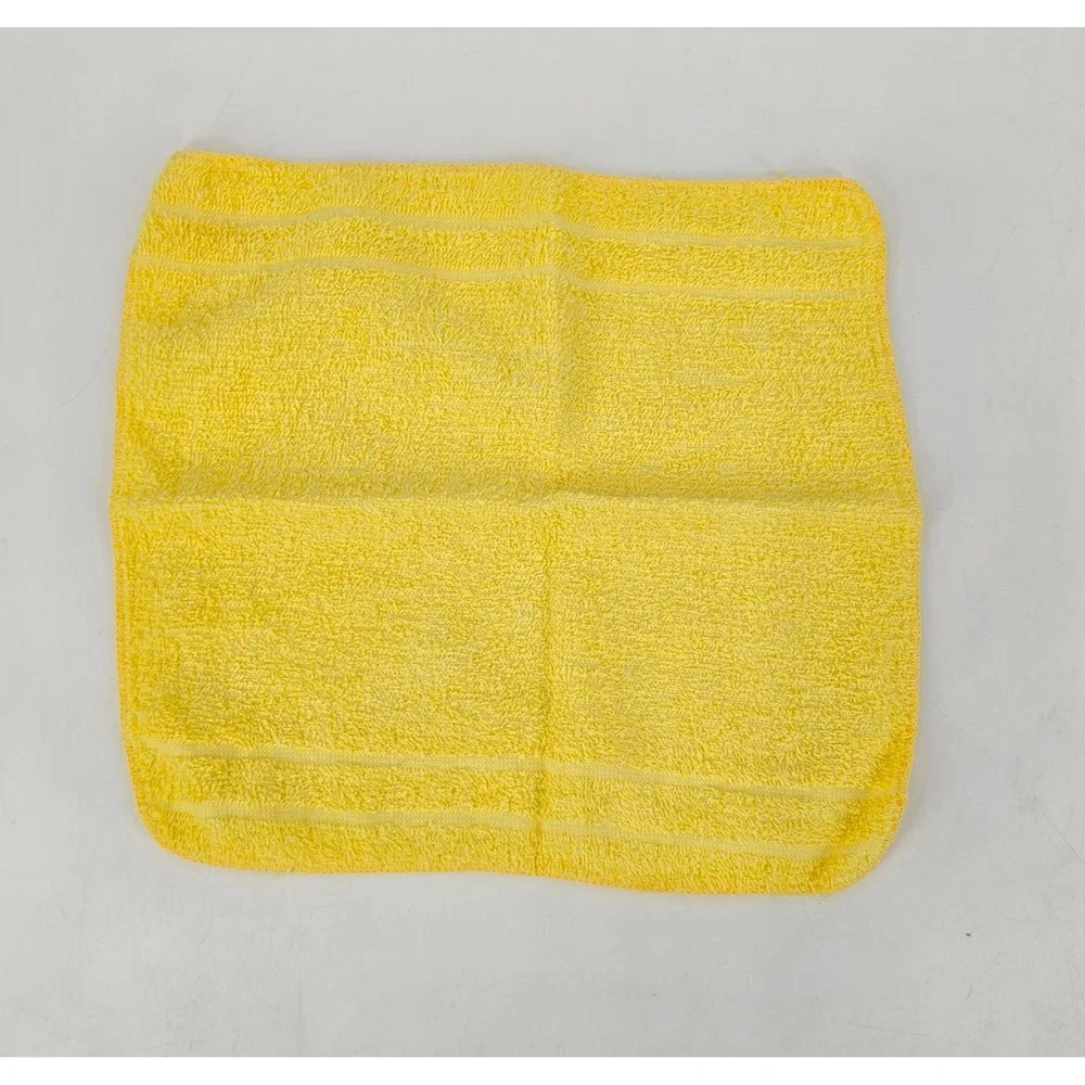Vintage Cannon Yellow Towel Set 3pc Embroidered Floral Cottage Granny Chic